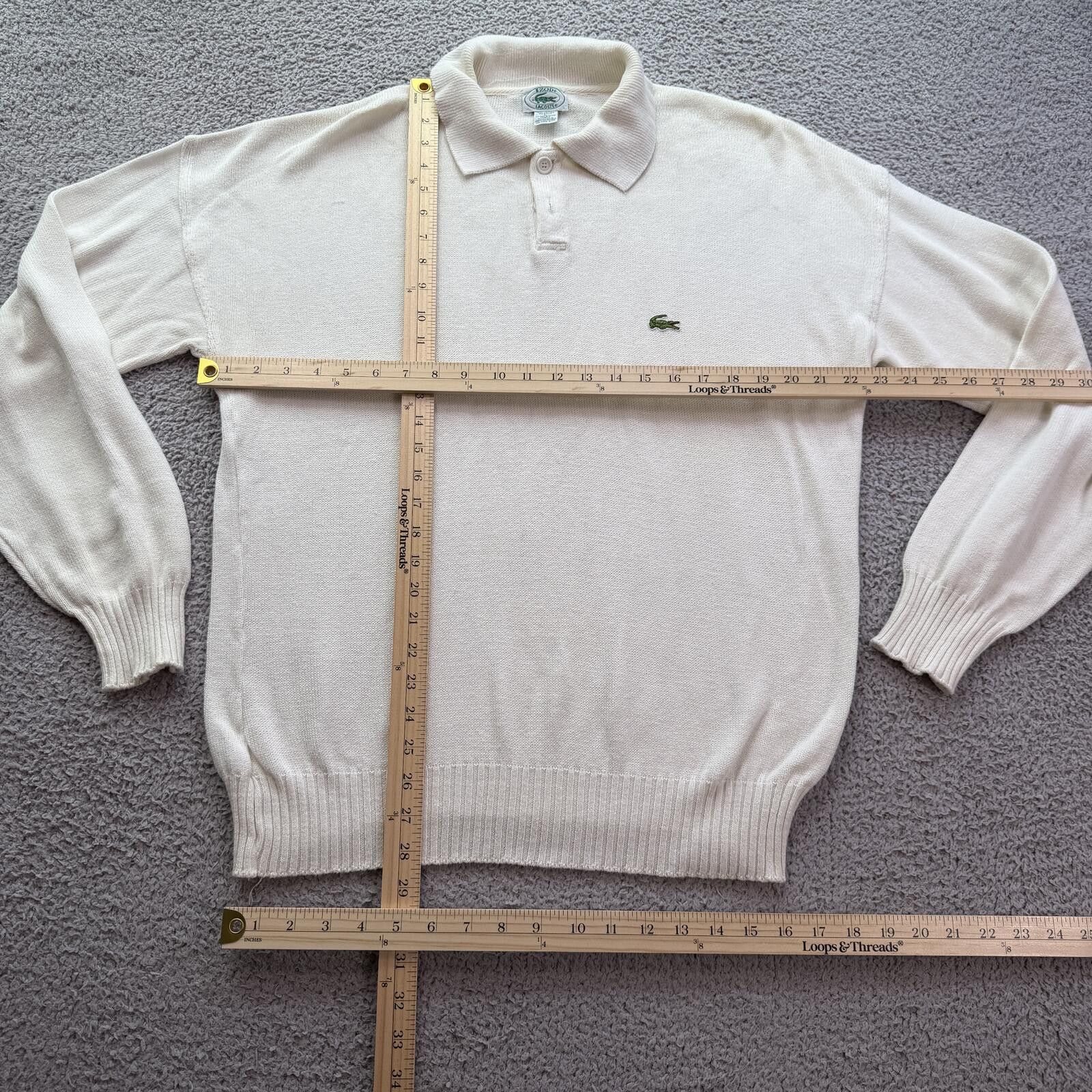 Other Vintage 90s Izod Lacoste Knit Polo Sweater Cream Long Sleeve Size US L / EU 52-54 / 3 - 3 Thumbnail