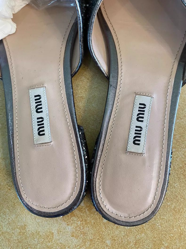 Prada Stylish MiuMiu Bling Sandal Flats for Women -2505 Size US 6 / IT 36 - 5 Thumbnail