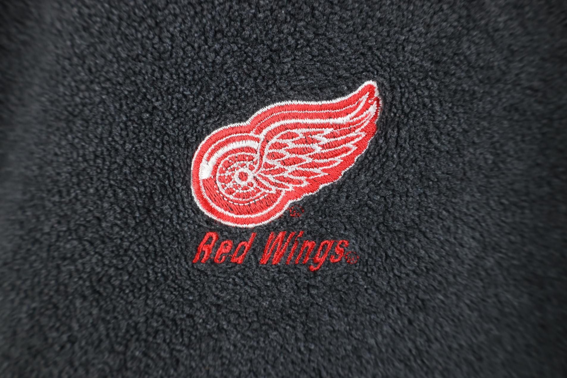 Vintage Vintage 90s Red Wings Hockey Fleece V-Neck Sweater Gray Size US XL / EU 56 / 4 - 4 Thumbnail