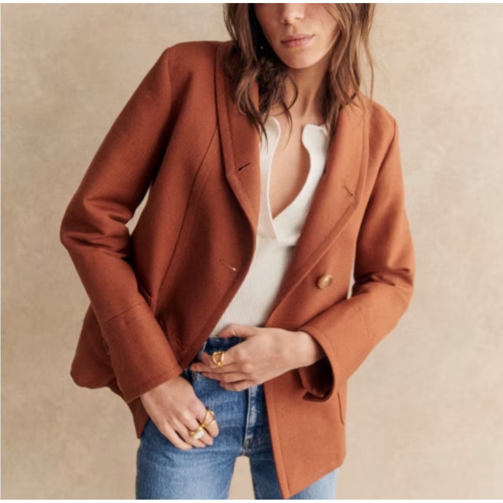 Sezane ALVIN JACKET Hazelnut size38 US 6 brown cotton blazer