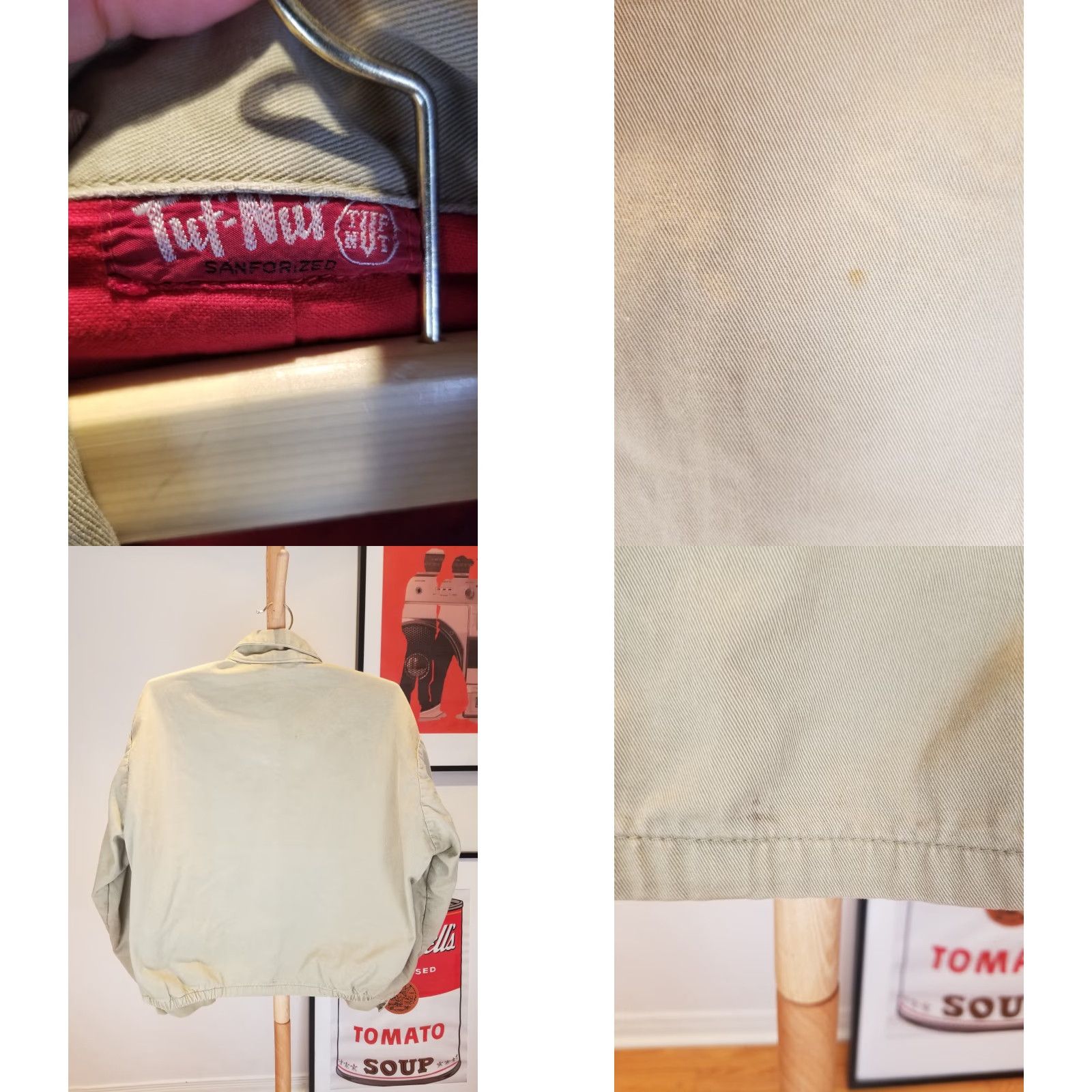 Vintage VINTAGE TUFNUF JACKET Mens Bomber Jacket Cotton Beige Detroit 50's L 21in 25in 24in 24in Flannel Lined Cap CTN Size US L / EU 52-54 / 3 - 10 Thumbnail