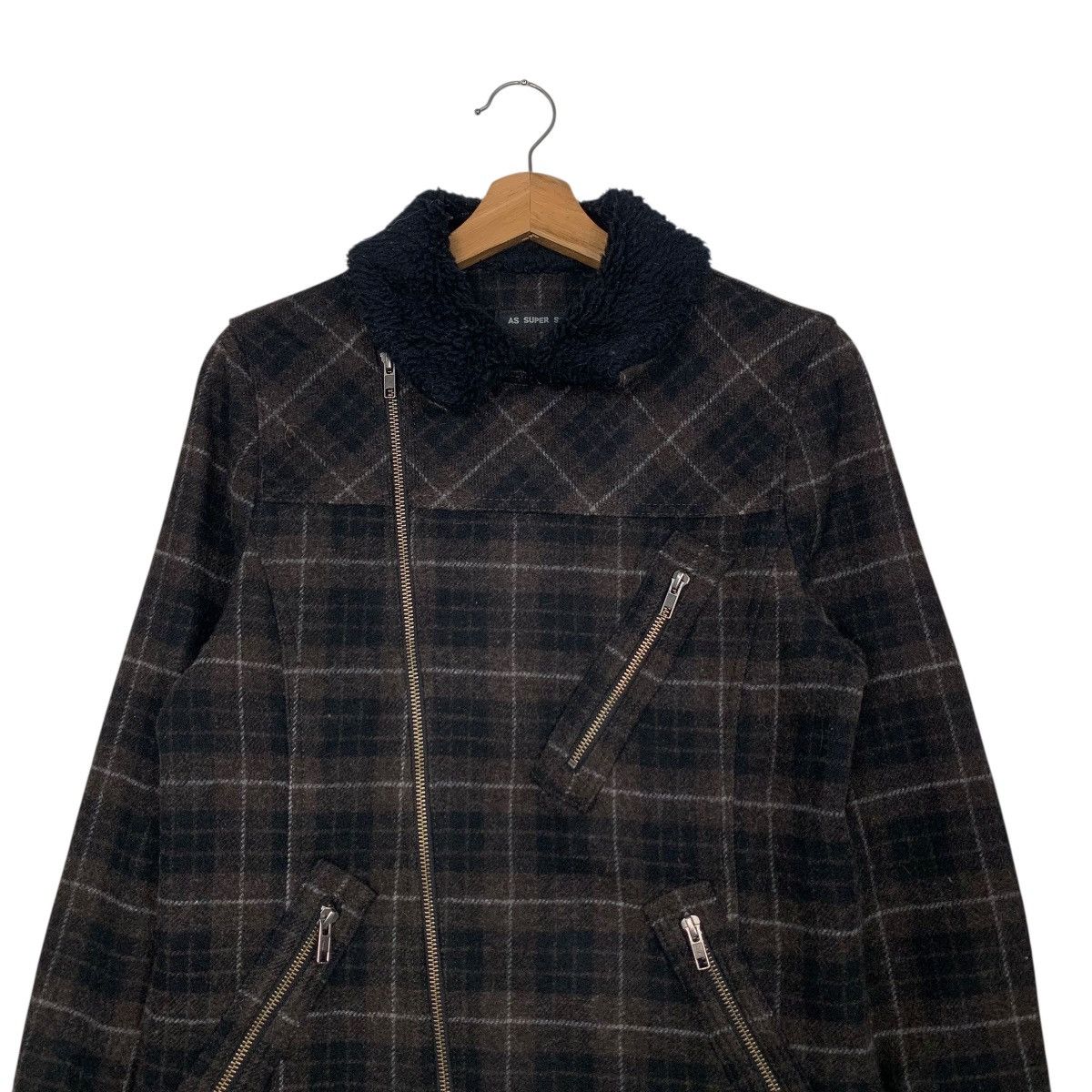 Japanese Brand AS SUPER SONIC Wool Checked Asymmetrical Jacket #2939-C133 Size US M / EU 48-50 / 2 - 2 Thumbnail