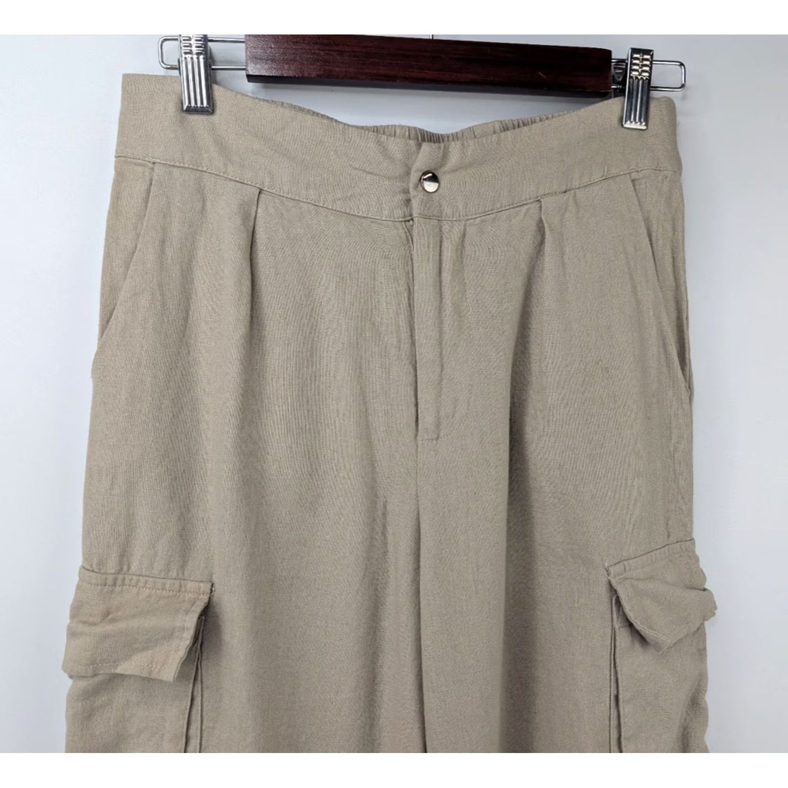 Vintage Tahari Women's Pants Beige Linen Blend Wide-Leg Cargo Size S Regular Coastal Vintage No Size 28" / US 6 / IT 42 - 3 Thumbnail