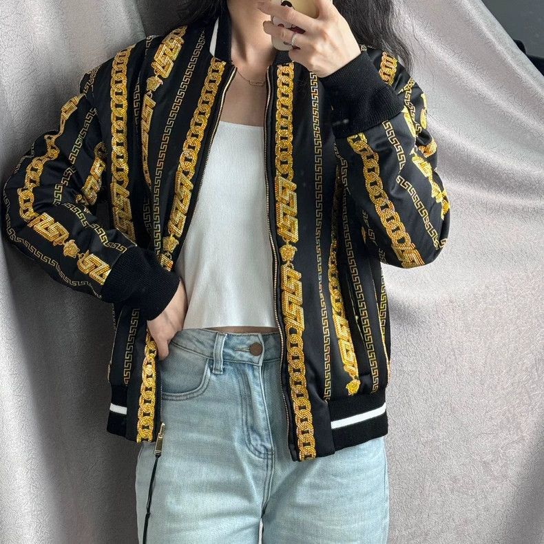 Versace Versace Black and gold double-sided cotton jacket with dia Size S / US 4 / IT 40 - 1 Thumbnail