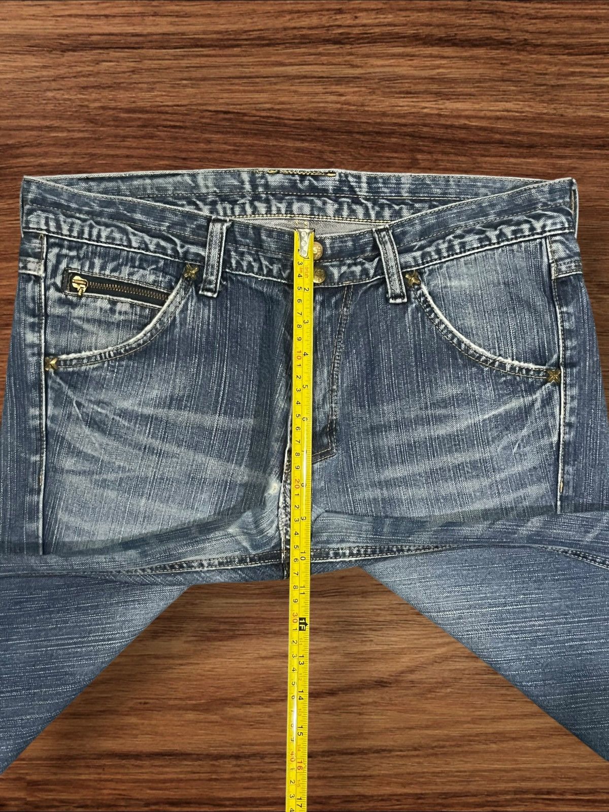 Number (N)ine ⚡️Flare⚡️Vintage Lee Riders Double Button Blue Frayed Leg Jean Size US 34 / EU 50 - 14 Thumbnail