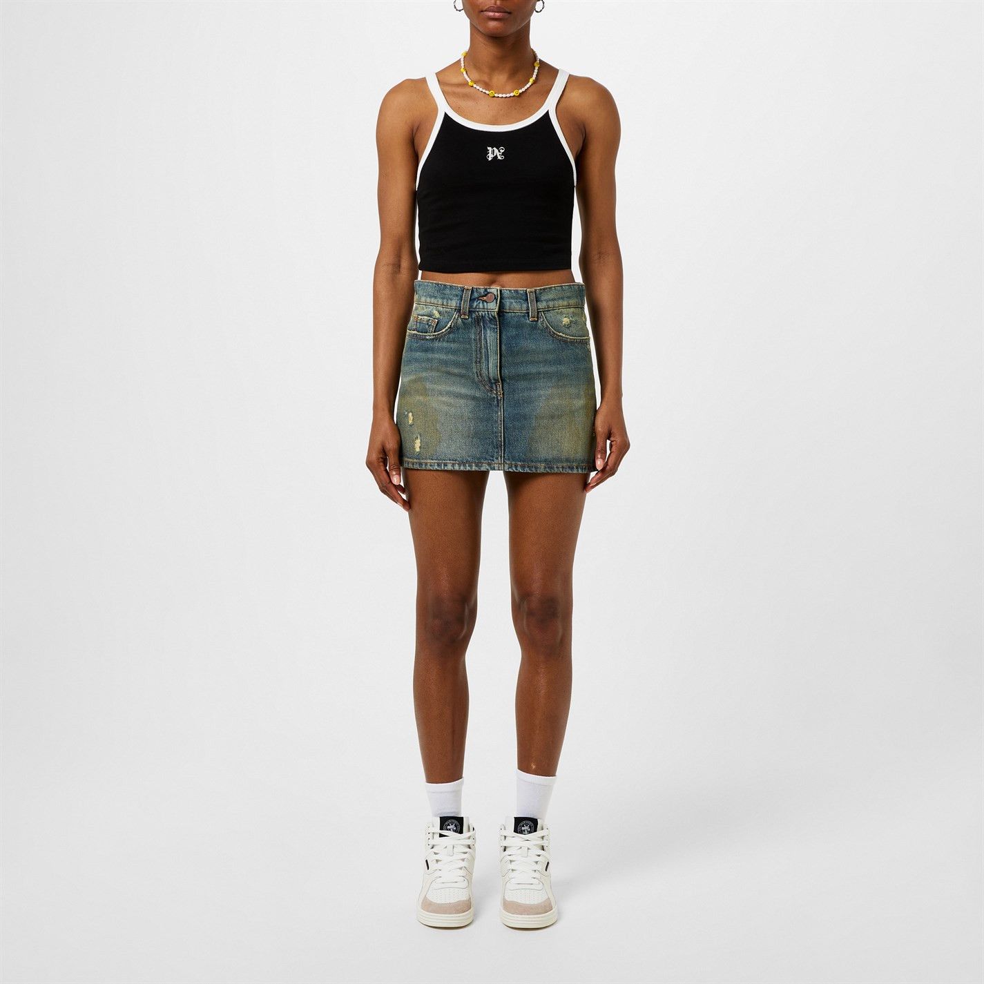 Palm Angels o1g2r1mq0325 Crop Top in Black & Off White Size XS / US 0-2 / IT 36-38 - 6 Thumbnail