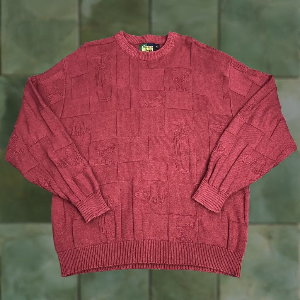 Vintage VINTAGE Fairway Knit Golf Sweater Mens XL Red 100% Cotton Cable-Knit Crew Neck Pullover Sports Golf Size US XL / EU 56 / 4 - 1 Thumbnail