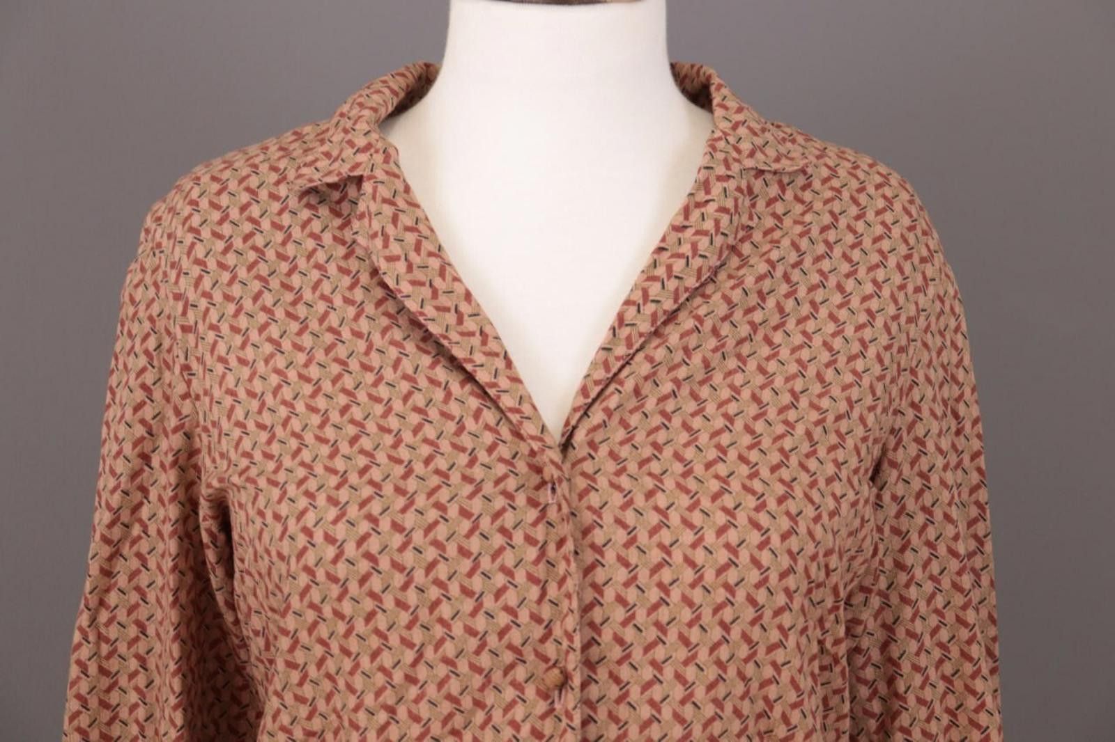 Designer Max Studio Brown Printed Button Down Blouse Shirt Size XS Size XS / US 0-2 / IT 36-38 - 2 Thumbnail