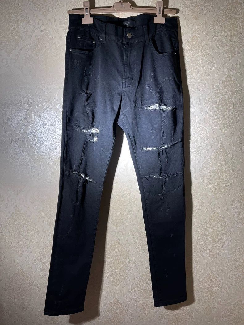 Amiri Black Cotton Destroyed Mixed Fabric Denim Pants