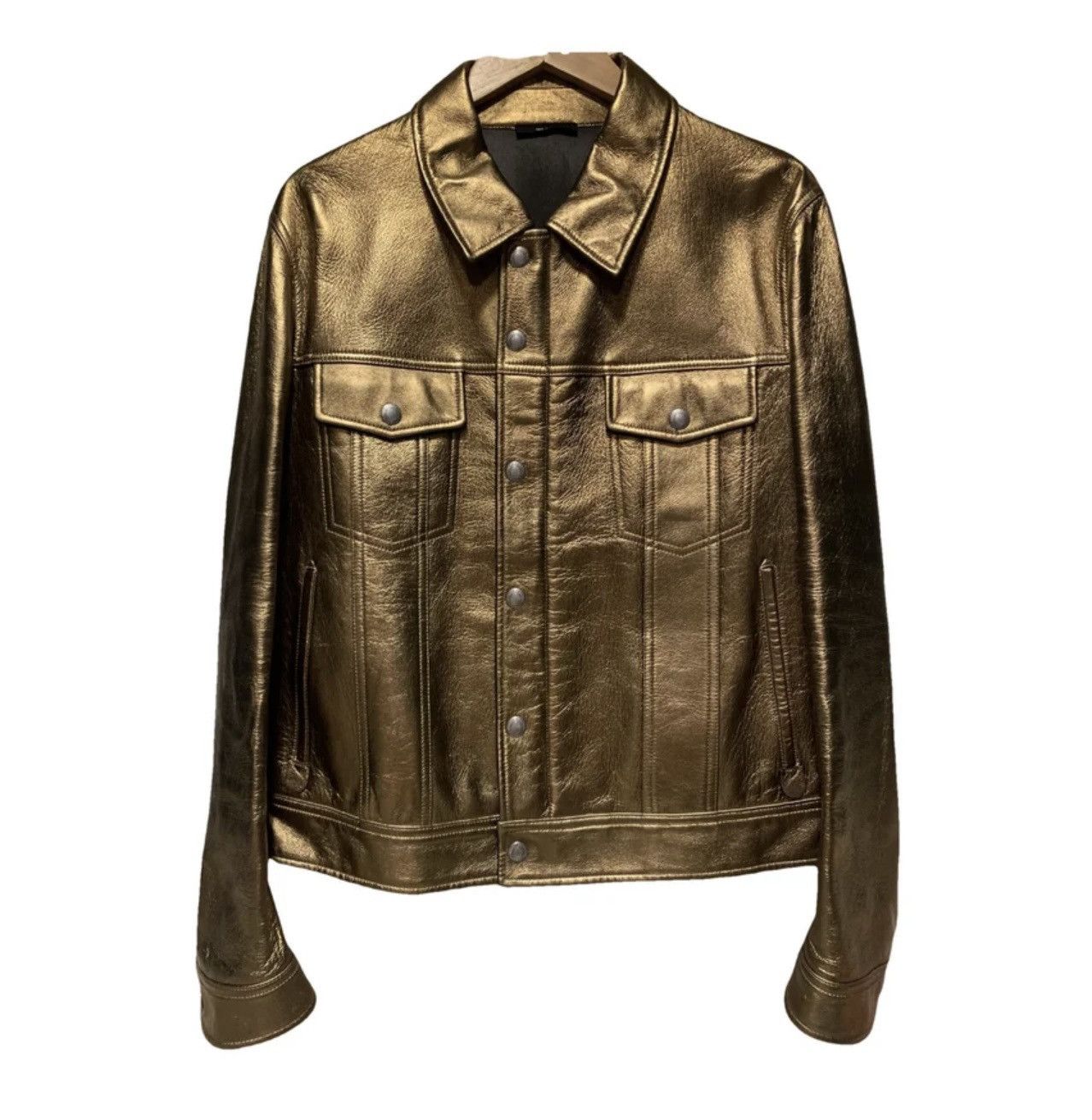 Gucci Tom Ford Men’s Gold Metallic Leather Trucker Jacket. Size US L / EU 52-54 / 3 - 1 Thumbnail