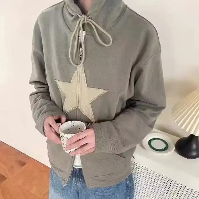 image of Vintage Embroidered Star Zipup in Dark Gray, Men's (Size Large)