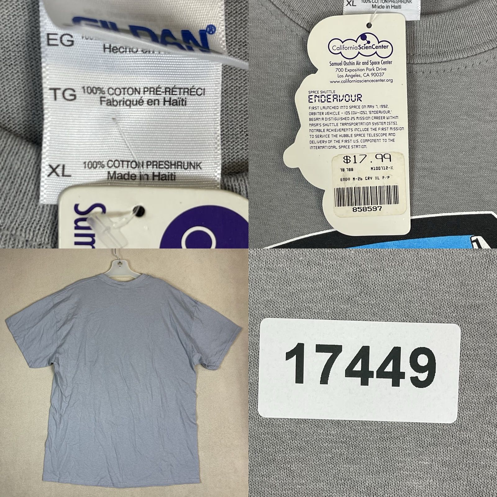Gildan California Science Center T Shirt Mens XL Gray Endeavor Space Shuttle Graphic Size US XL / EU 56 / 4 - 8 Thumbnail