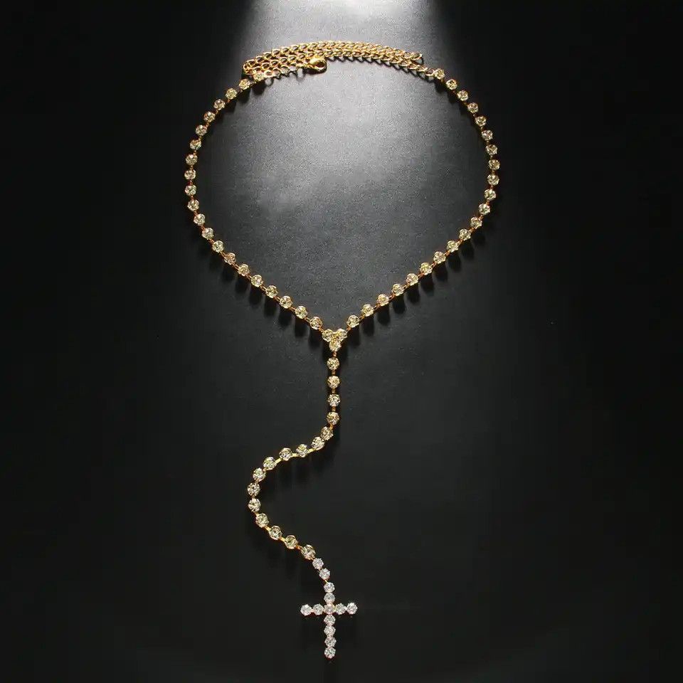Jewelry × Vintage Bling Rhinestone Big Cross Pendant Choker Necklace Size ONE SIZE - 2 Thumbnail