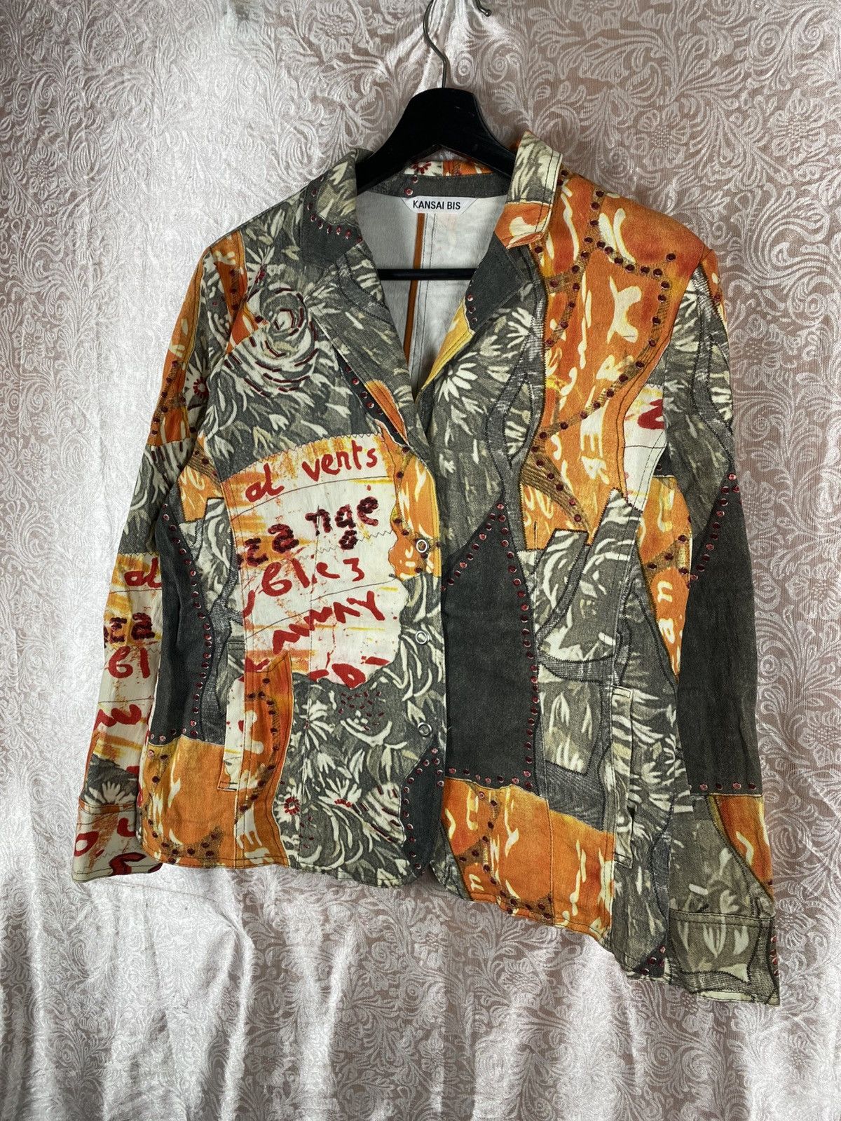 Kansai Yamamoto Kansai Bis Patchwork Art Jacket Floral Graphic Orange Grey Size L / US 10 / IT 46 - 6 Thumbnail