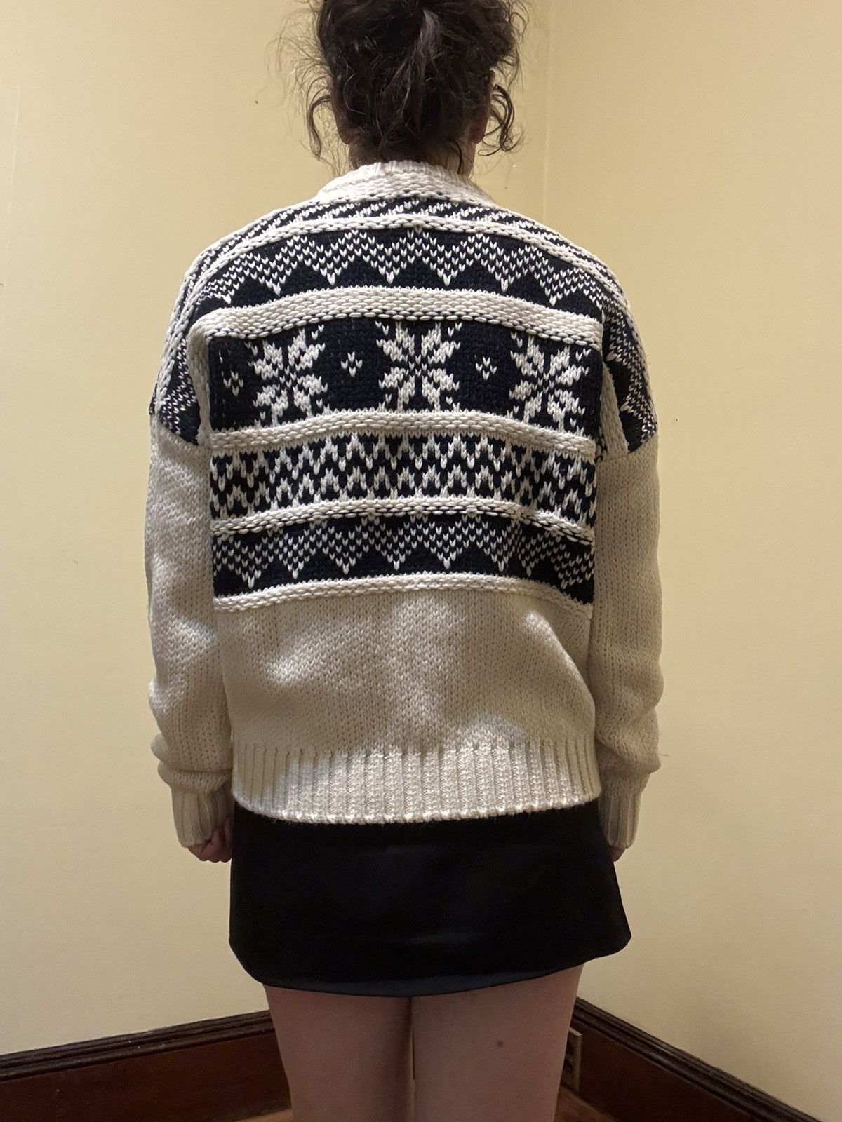 Maje Maje Black/White Wool Blend Fair Isle H18MOCKOON ECRU Size M / US 6-8 / IT 42-44 - 9 Thumbnail