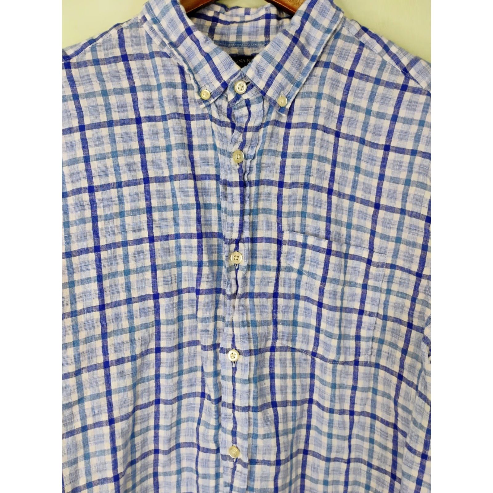 Banana Republic Banana Republic Plaid Shirt Mens M Linen Long Sleeve Button-Up Blues 100% Linen Camden M Button-Up Mens Size US M / EU 48-50 / 2 - 2 Thumbnail