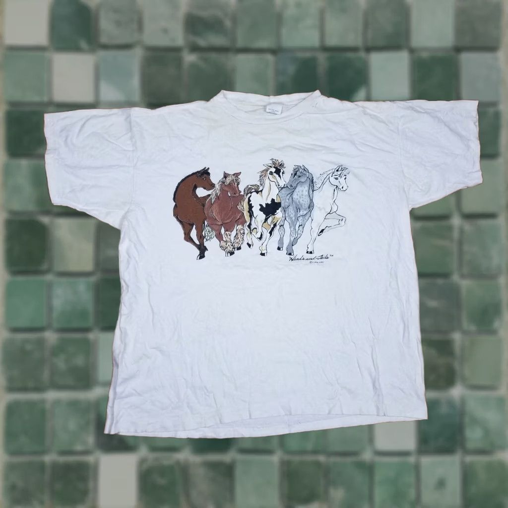 Vintage VINTAGE 90' WHITE COTTON T-SHIRT SZ LARGE 2 SIDE PRINT SINGLE STITCH HORES Size US L / EU 52-54 / 3 - 1 Thumbnail