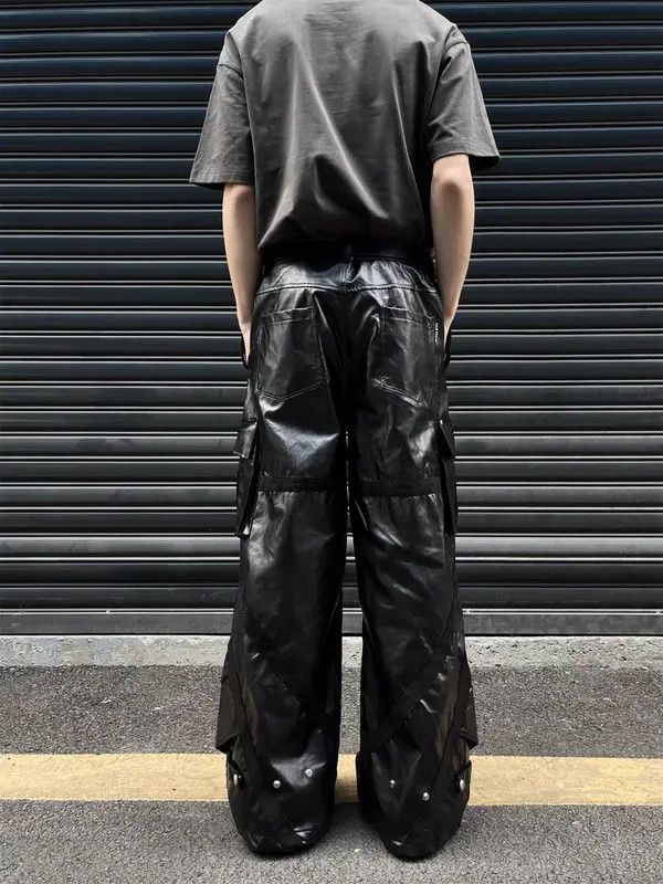 Japanese Brand Masumi x Aida High Street Hip Hop Wide Leg Leather Pants Size US 34 / EU 50 - 8 Thumbnail
