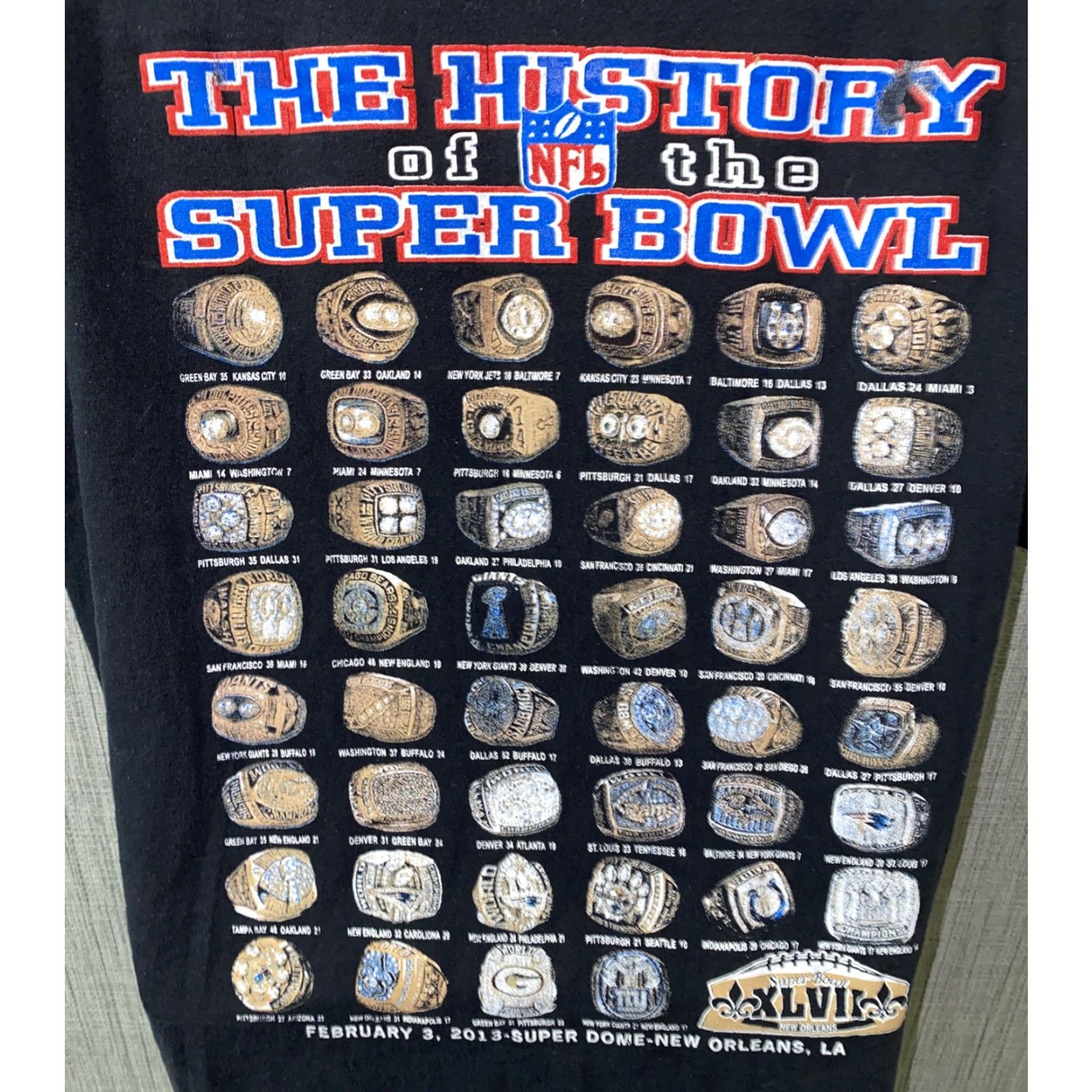 Vintage HRS Mens Black Superbowl XLVII NEW ORLEANS RAVENS T-Shirt Size XL Size US XL / EU 56 / 4 - 5 Thumbnail