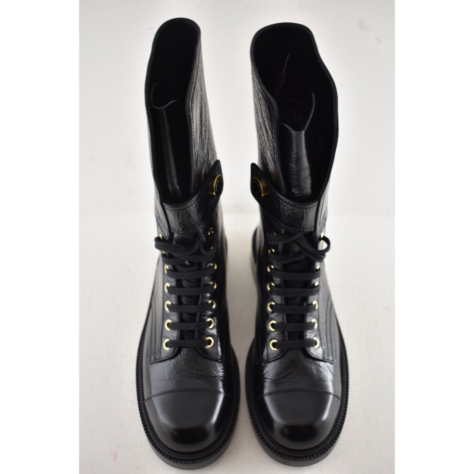 Chanel Chanel 24B Shiny Calfskin Logo Combat Lace Up Boots 37.5 Size US 6.5 / IT 36.5 - 6 Thumbnail