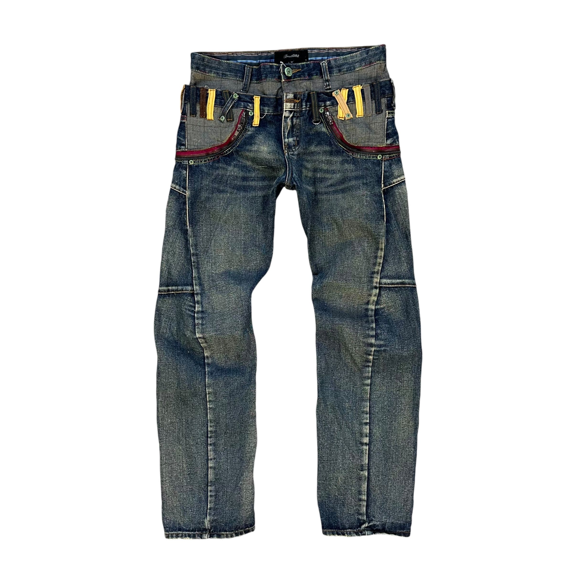 Breath Mint Twisted Legs Double Waist Denim Pant #A58-1333