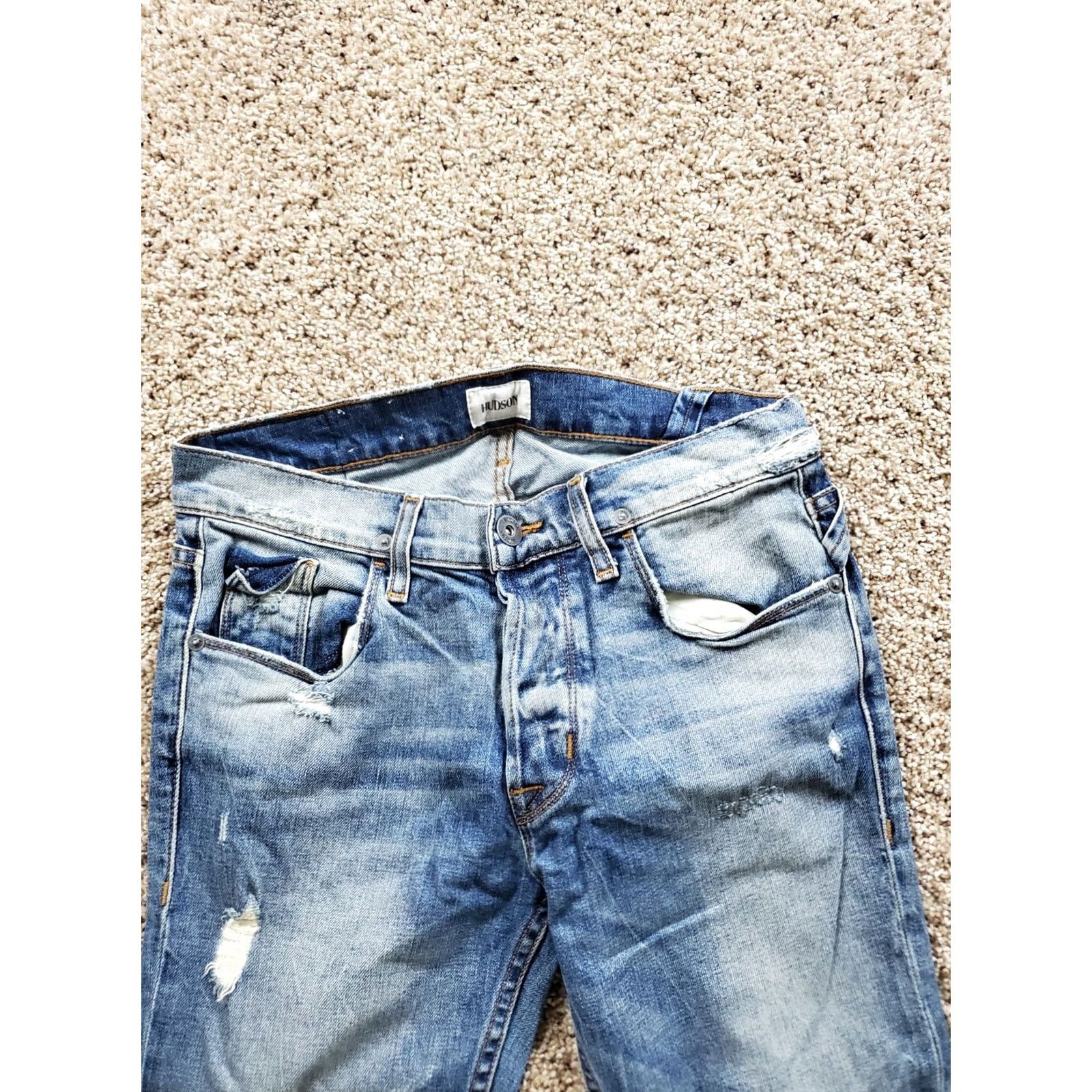 Hudson Hudson Jeans 29 Mens Slim Skinny Distressed Medium Wash Denim 5-Pocket Logo Cotton Blend Regular Inseam 32 Pants Size US 29 - 3 Thumbnail