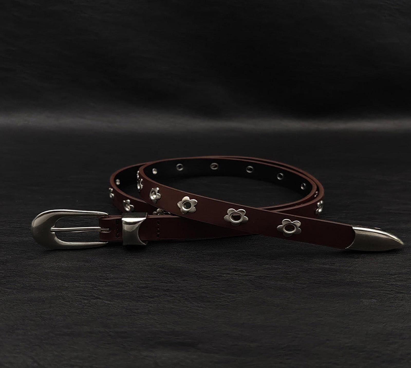 Vision Streetwear Leather Belt with Floral Studs Size ONE SIZE - 2 Thumbnail