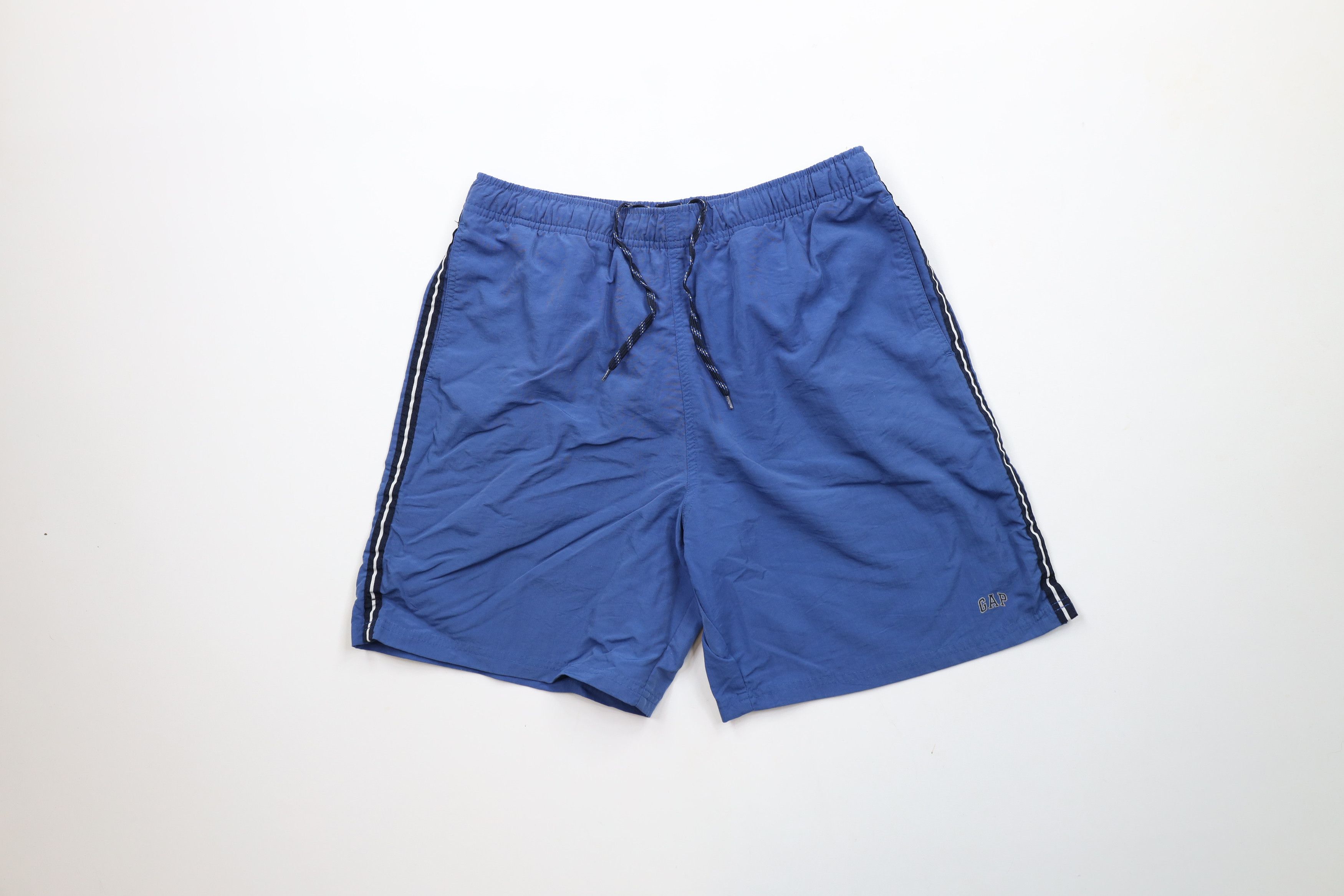 Gap × Vintage Vintage Y2K 2002 Gap Block Letter Striped Lined Shorts Blue Size US 32 / EU 48 - 1 Thumbnail