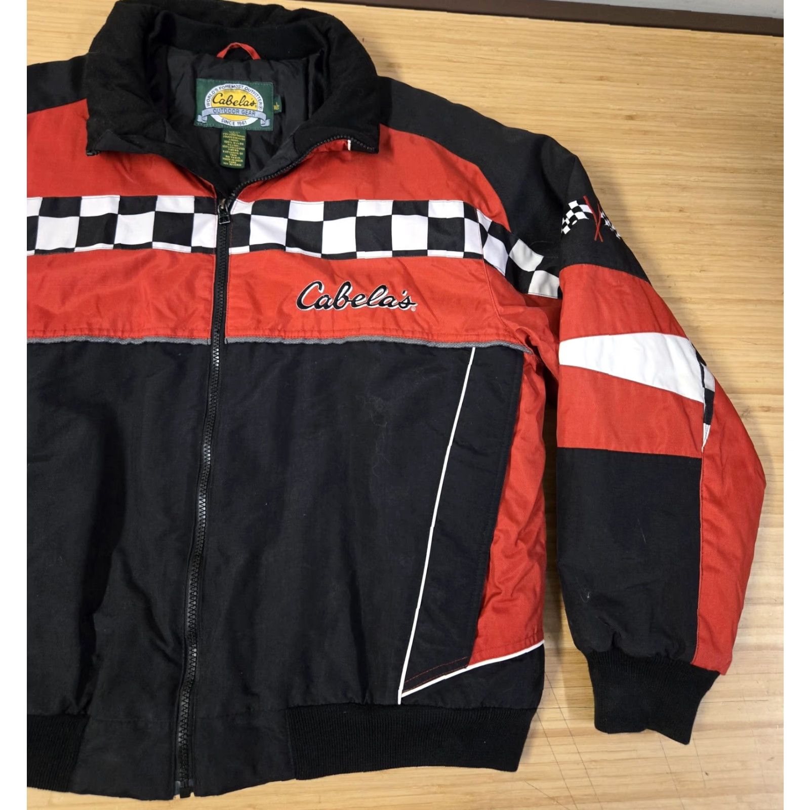 Vintage Cabela's Jacket Mens Large Red Racing Checkered Outdoor Gear Full Zip Nylon Size US L / EU 52-54 / 3 - 2 Thumbnail