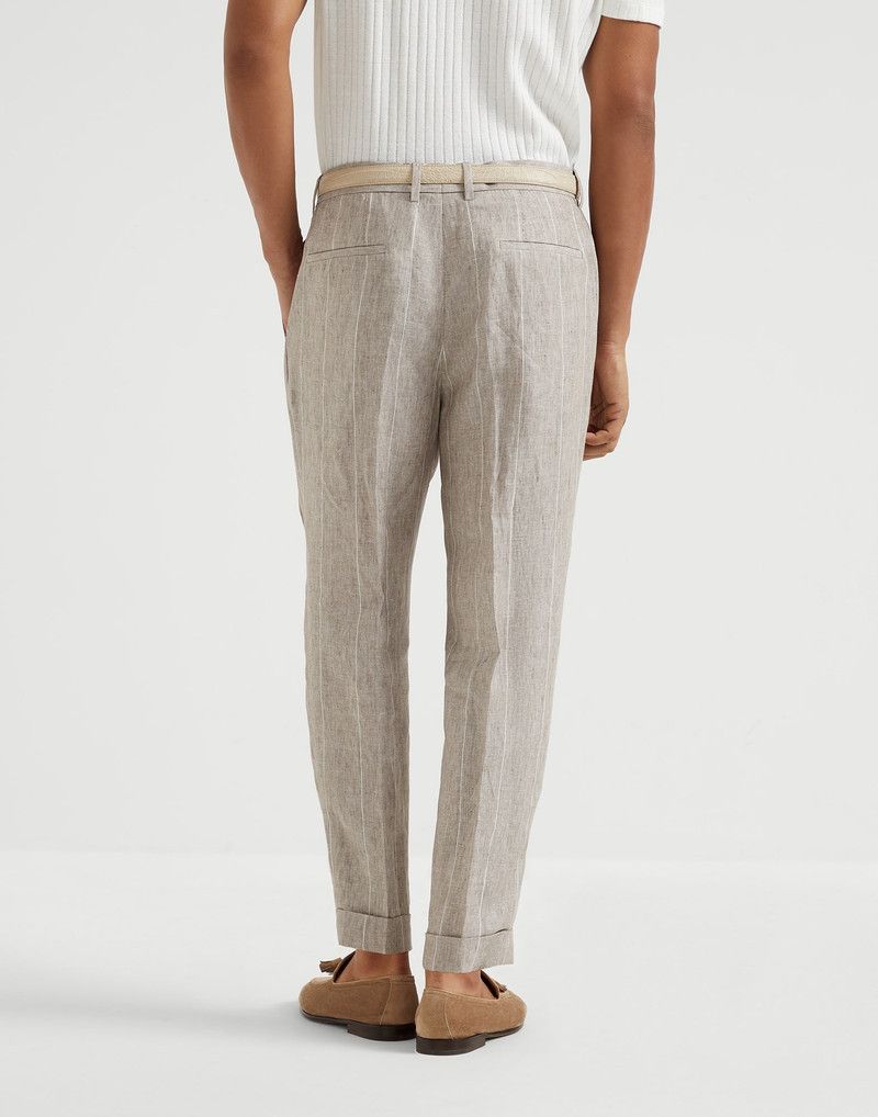 Brunello Cucinelli o1la1rc1a0326 Linen Stripe Leisure Fit Trousers Multicolor Size US 32 / EU 48 - 2 Thumbnail