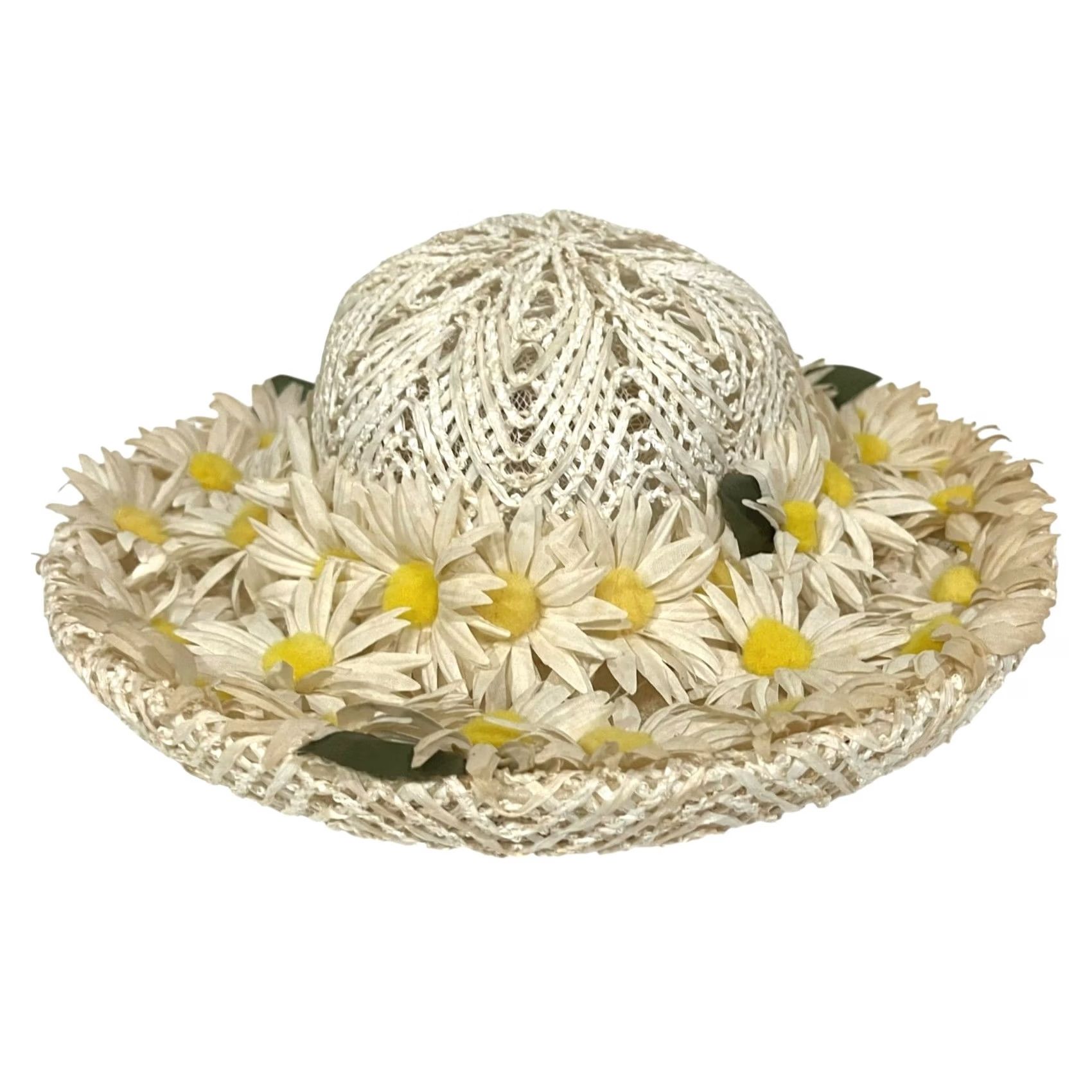 Vintage VINTAGE Adele Claire Hat Women’s Daisies Wide Brim 3D Flowers White Yellow One Size Spring Summer Party/Cocktail Womens Size ONE SIZE - 2 Thumbnail