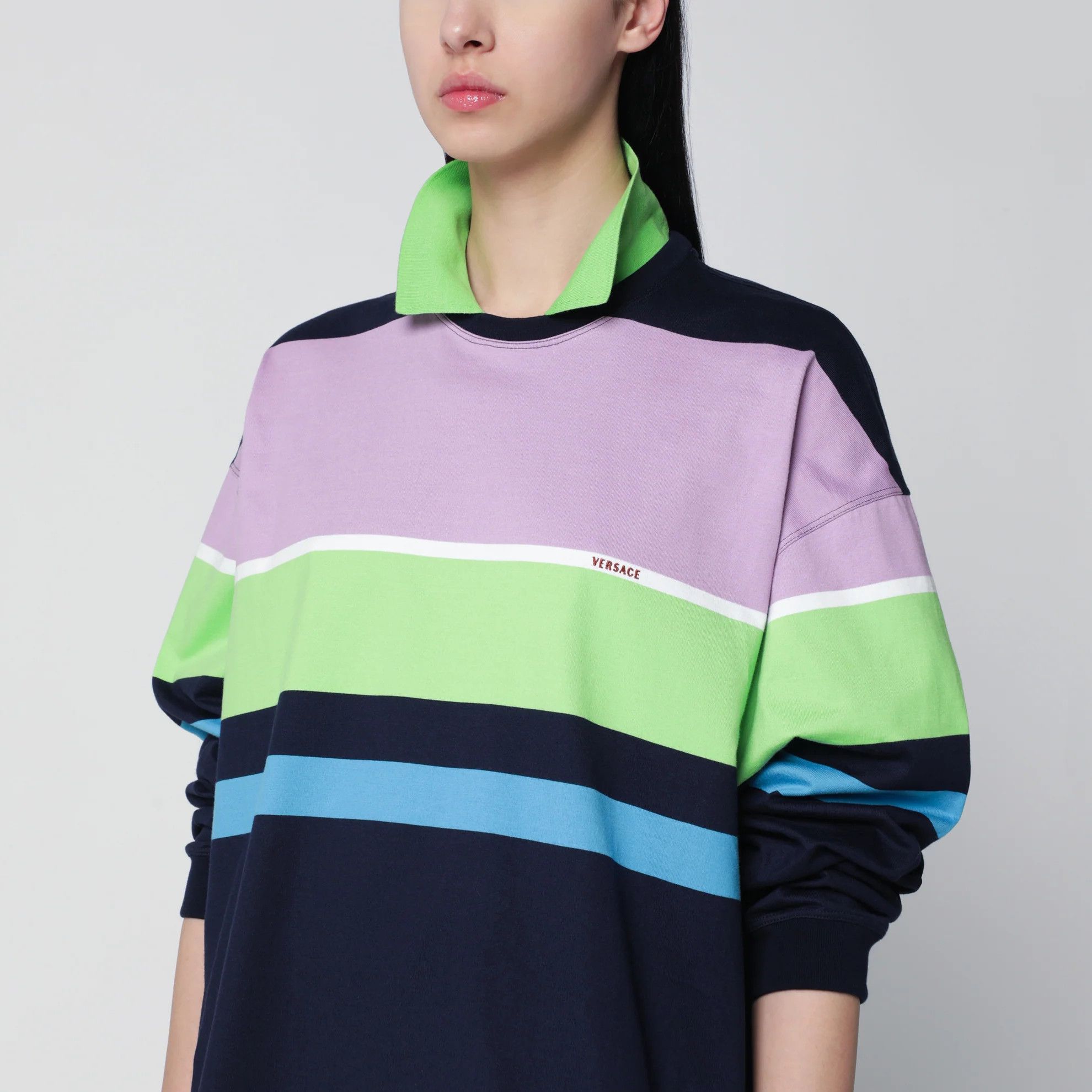 Versace o1d2blof0426 Striped Long-Sleeve Cotton Mini Dress Size M / US 6-8 / IT 42-44 - 4 Thumbnail