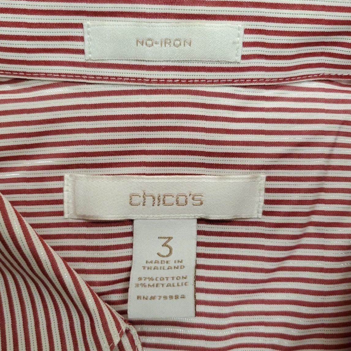 Vintage Chicos Shirt Womens XL Red Striped Casual Button-Up Long Sleeve Size XL / US 12-14 / IT 48-50 - 3 Thumbnail