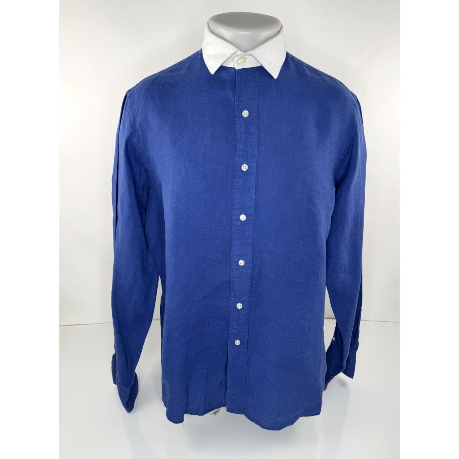 Polo Ralph Lauren POLO RALPH LAUREN Shirt Mens 16.5 Linen Blue Estate Collar Button-Up Long Sleeve Size US XL / EU 56 / 4 - 2 Thumbnail