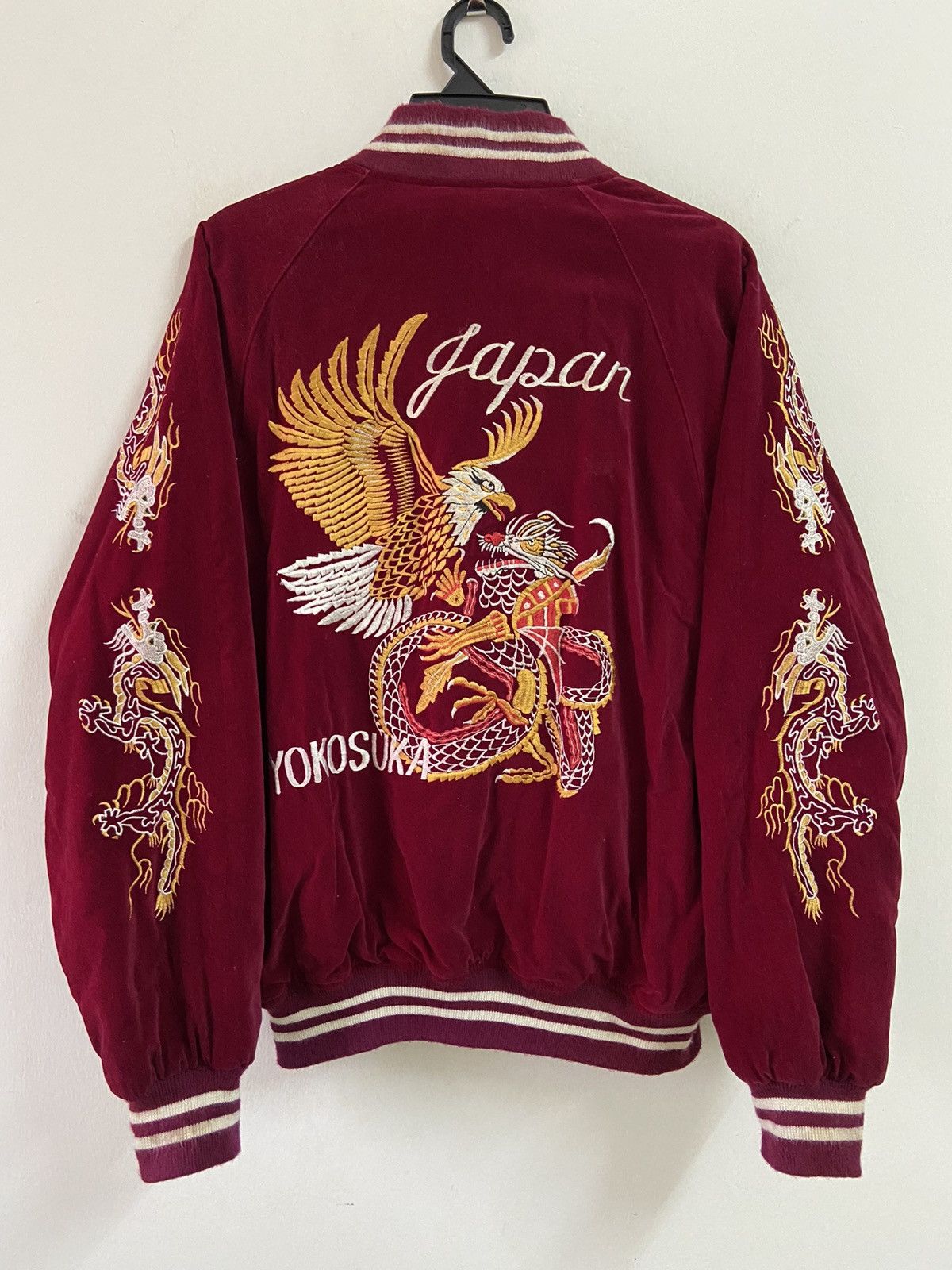 Vintage Sukajan Jacket red japanese velvet dragon on sale bomber