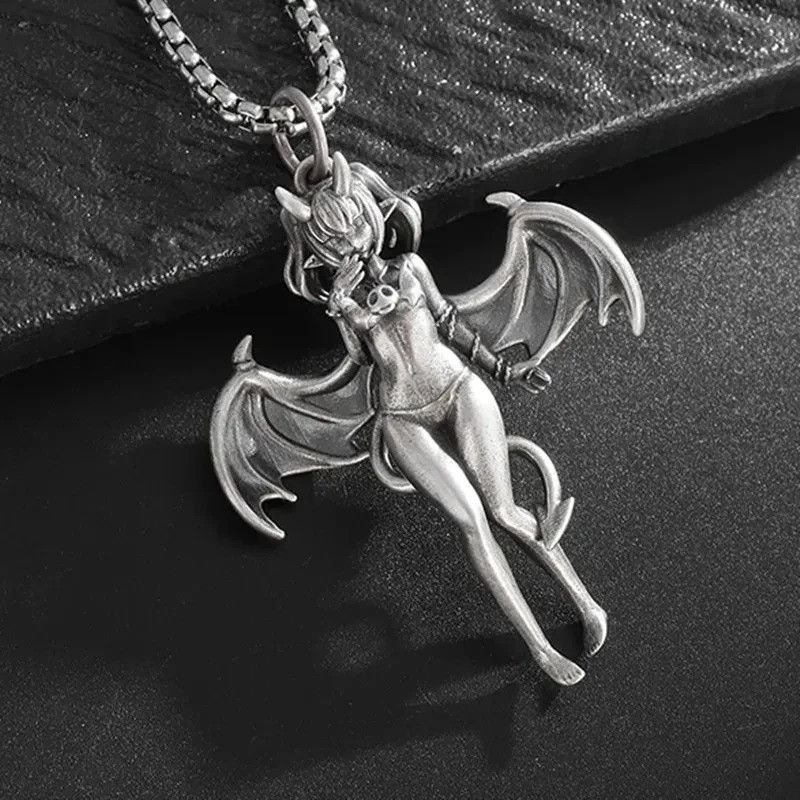 Jewelry Gothic Devil Bat Girl Necklace in Silver, Men's