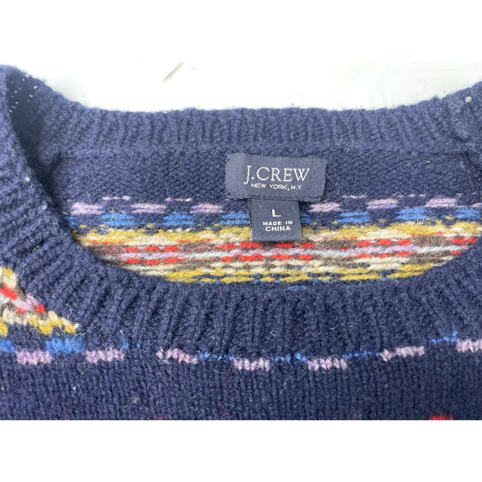 J.Crew J. Crew Men’s Navy Fair Isle Wool Knit Sweater Pullover L Casual Holiday Outdoor All Seasons Crew Neck Size US L / EU 52-54 / 3 - 3 Thumbnail