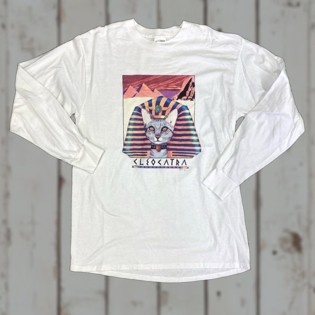 Tultex VINTAGE Cleocatra Funny Cat Long Sleeve T Shirt XL Tultex Men's White Cotton Knit 90s Cat Funny Size US XL / EU 56 / 4 - 1 Thumbnail