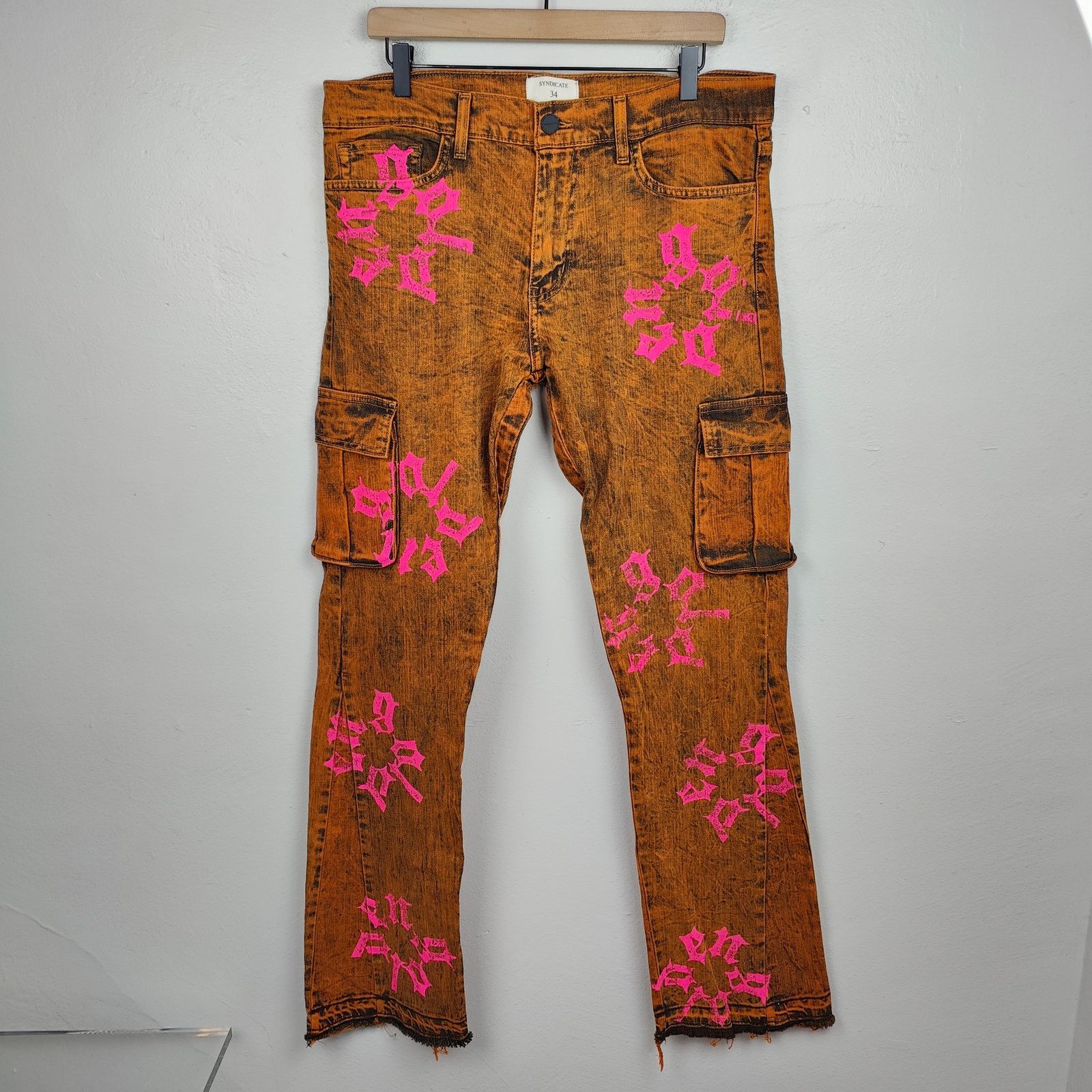 Other Golden Syndicate Cargo Jeans Mens 34 NWOT Orange Acid Wash Size US 34 / EU 50 - 1 Thumbnail