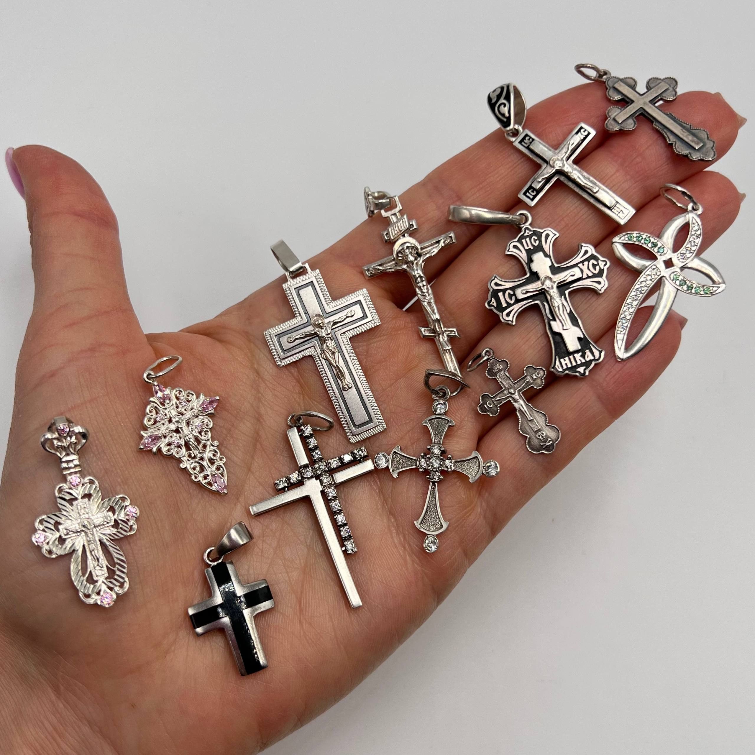 Sterling Silver Lot of 12 Sterling Silver 925 Christian Crosses 35 gr Size ONE SIZE - 6 Thumbnail