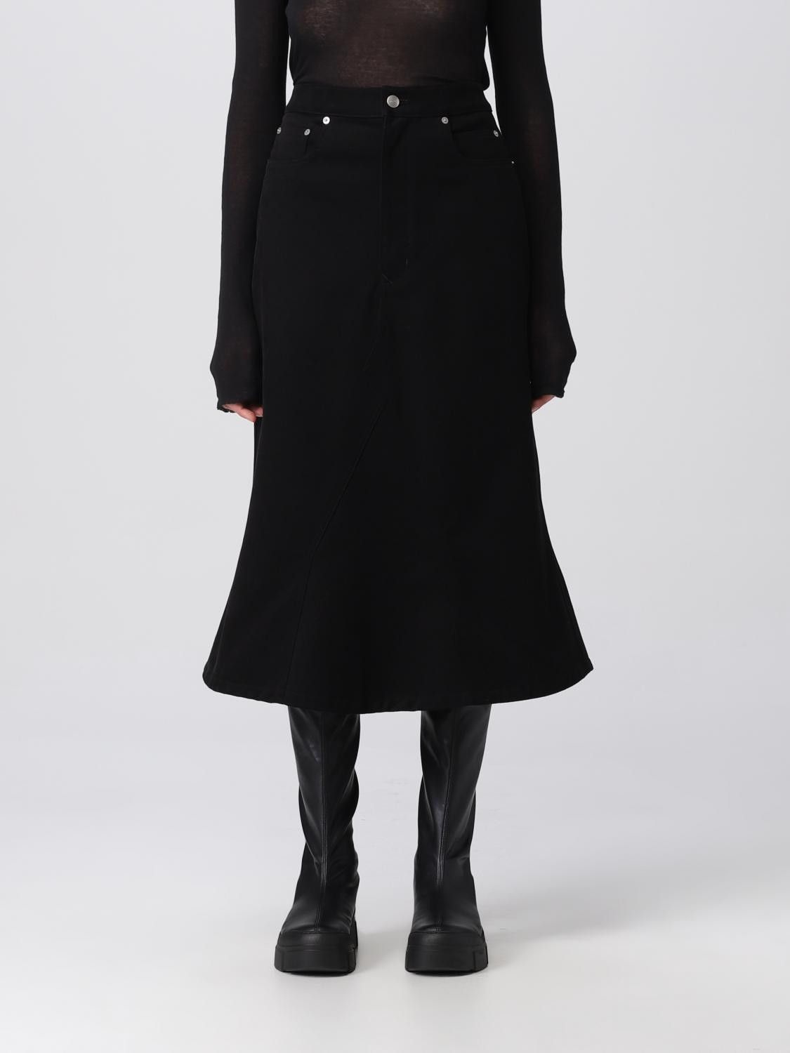 Rick Owens o1y0126 Denim Midi Skirt in Black Size 25" / US 0 / IT 36 - 1 Thumbnail