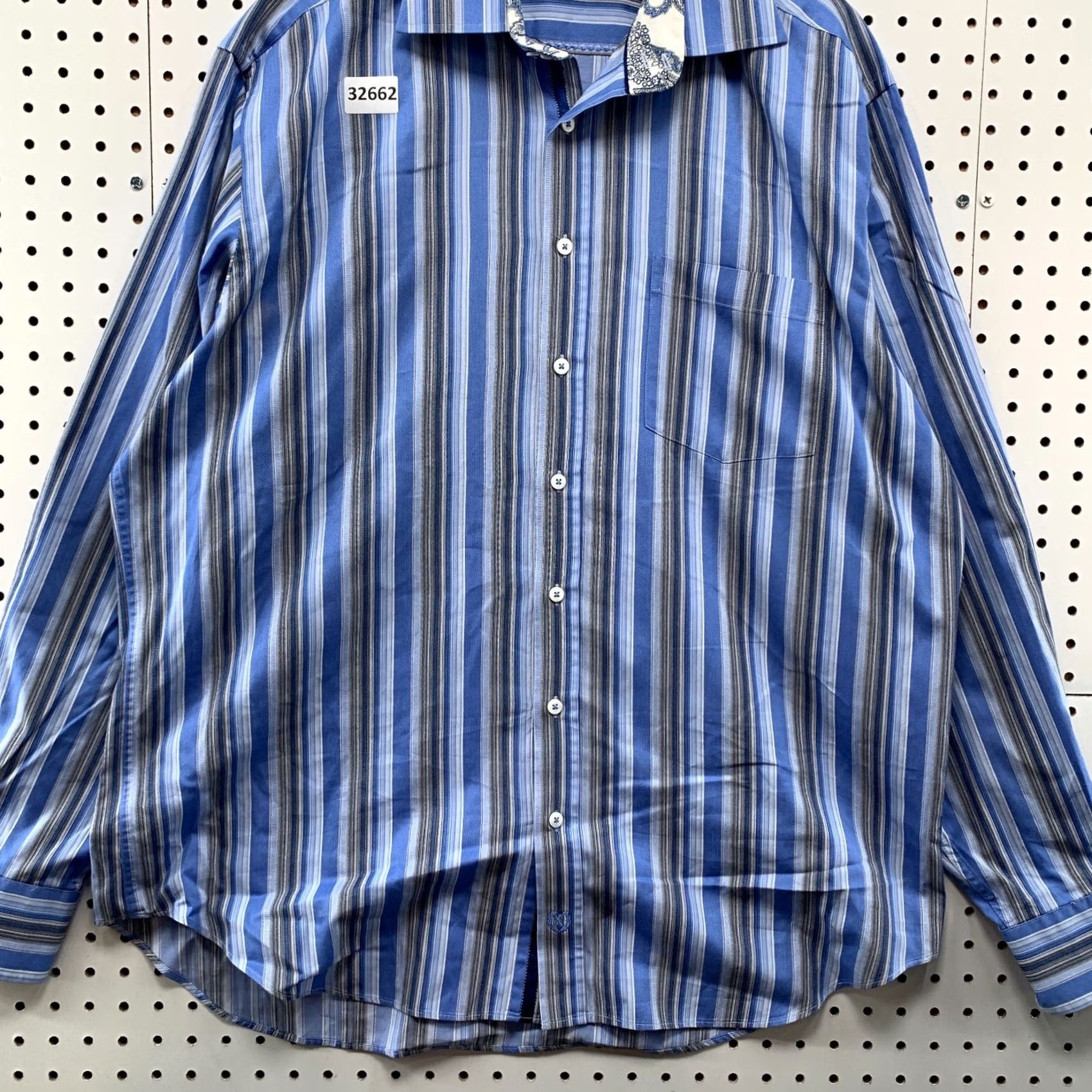 BUGATCHI Bugatchi Uomo Shirt Mens 2XL Blue Striped Long Sleeve Pocket Casual Button 26x33 Size US XXL / EU 58 / 5 - 6 Thumbnail