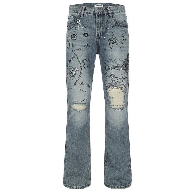 Graffiti Destroyed Hole Baggy Jeans