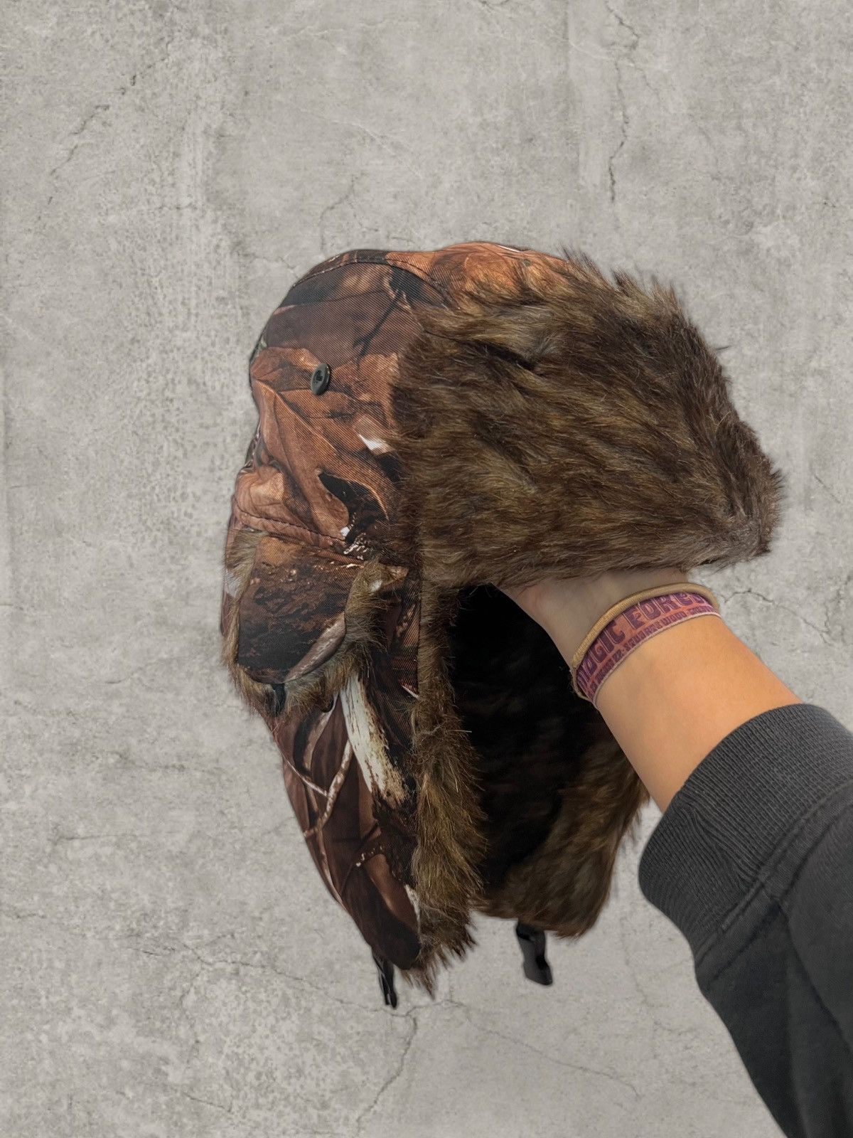 Other Russian Ushanka fluffy winter hat in brown camo. One size Size ONE SIZE - 4 Thumbnail