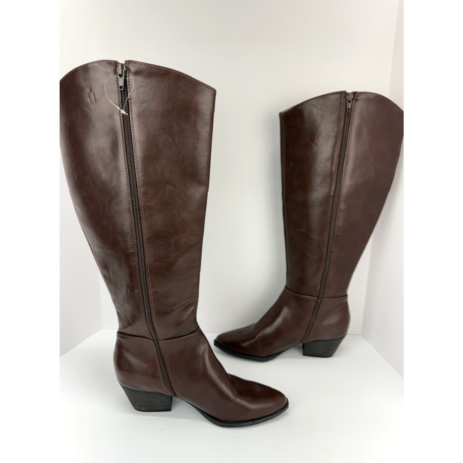 LIFESTRIDE Reese Brown Faux Leather Knee High Boots Wide Calf