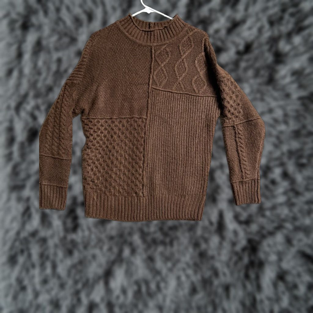 American Eagle Outfitters VINTAGE American Eagle Outfitters Sweater Womens Small Patchwork Chunky Knit Soft Comfy Mock Neck Bohemian Classic Hippie Shirt Womens Size S Brown Size S / US 4 / IT 40 - 1 Thumbnail