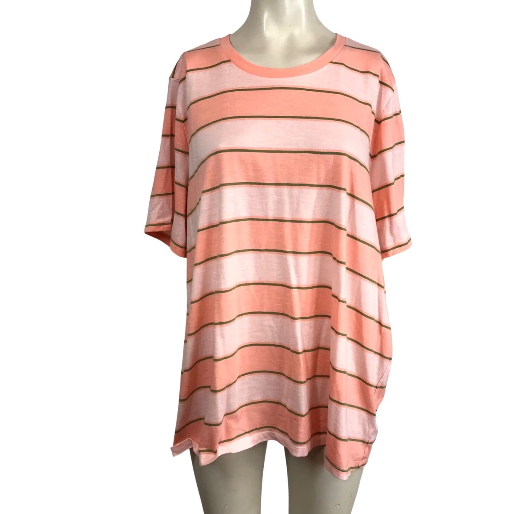 Vintage Lane Bryant Womens Striped Cotton Polyester Short Sleeve Tee Top 18/20 Pink Size XXL / US 16-18 / IT 52-54 - 2 Thumbnail