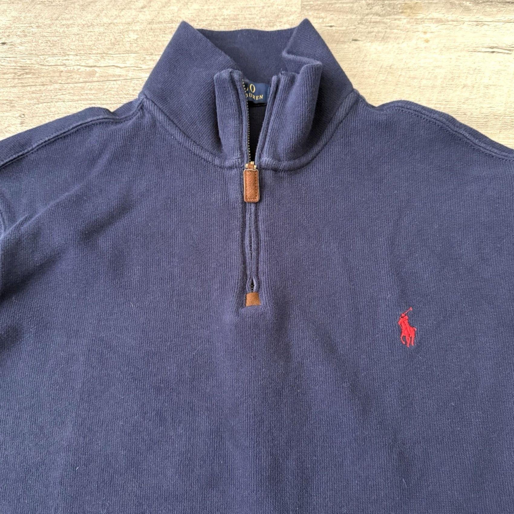 Polo Ralph Lauren Polo Ralph Lauren Sweater Mens Large Estate Rib 1/4 Zip Pullover Blue Cotton Mock Neck Long Sleeve Knit Classic Logo Pullover Size US L / EU 52-54 / 3 - 7 Thumbnail
