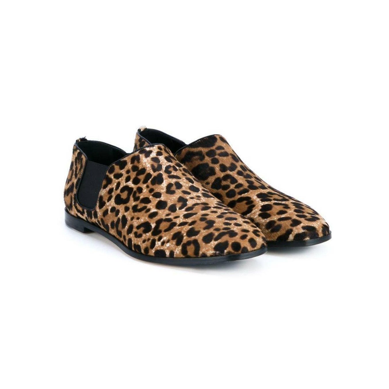 GLINT LEOPARD CALF HAIR LEATHER LOGO LOAFERS FLATS 40.5