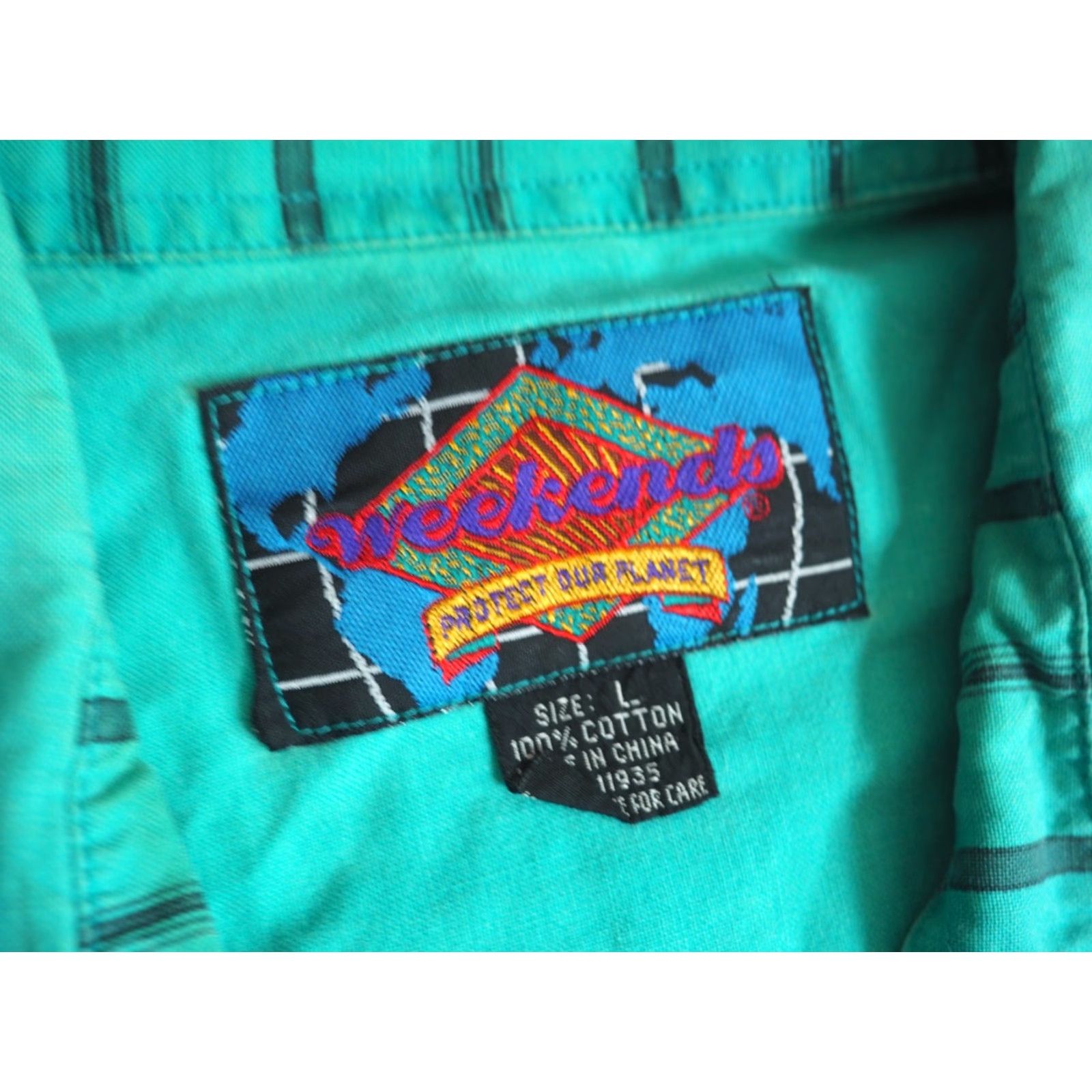 Vintage VTG 90s Weekends Eco Activism Protest Earth Faded Blue Striped Button Shirt L Size US L / EU 52-54 / 3 - 5 Thumbnail